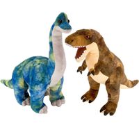 Setje van 2x dinosaurus knuffels T-rex en Brachiosaurus van 25 cm - thumbnail