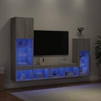 4-delige Tv-wandmeubelset met LED bewerkt hout grijs sonoma