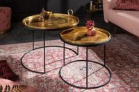 Set van 2 ronde salontafels ELEMENTS 65cm goud zwart metalen dienblad tafel bijzettafel - 39088