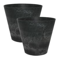 2x stuks plantenpot/bloempot in een natuursteen look Dia 37 cm en Hoogte 34 cm zwart