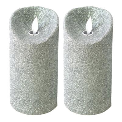 LED kaars/stompkaars - 2x stuks - zilver - H15 cm - glitters - kerst kaarsen