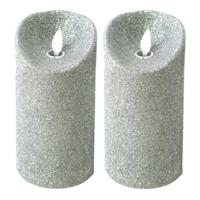 LED kaars/stompkaars - 2x stuks - zilver - H15 cm - glitters - kerst kaarsen
