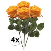 Kunstbloem roos Simone - 4x - geel/oranje - 45 cm - decoratie bloemen