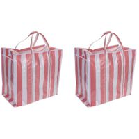 Set van 2x wastassen/boodschappentassen/opbergtassen wit/rood 55 x 55 x 30 cm - Shoppers - thumbnail