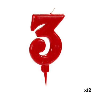 Kaars Verjaardag Rood Cijfer 3 (12 Stuks)