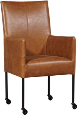 Cognac leren moderne eetkamerstoel Spark - poot rond zwart met wiel - Vintage Leer Cognac (cognac leer)