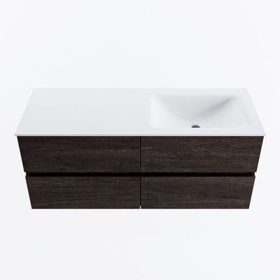 MONDIAZ VICA 120cm badmeubel onderkast Dark Brown 4 lades. Wastafel CLOUD rechts 1 kraangat, kleur Talc.