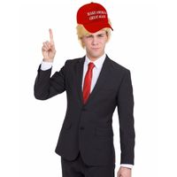 Make America great again / Donald Trump carnaval pet volwassenen met blonde pruik en stropdas rood   - - thumbnail