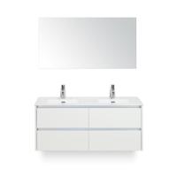Dante Badmeubelset 120 cm - 4 laden Wit Hoogglans - Keramische Wastafel Wit Cover - met Spiegel