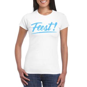 Verkleed T-shirt voor dames - feest - wit - blauw glitter - carnaval/themafeest