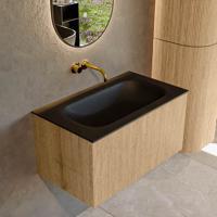 Mondiaz KURVE 80 cm Onderkast Greeploos 1 Lade Zonder Deuren Oak, Wastafel Solid Surface Volledig Urban 0 Kraangaten Zonder Spiegel (KRVBGS801L0D0KM-Oak/Urb)