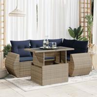5-delige Loungeset met kussens poly rattan acacia grijs