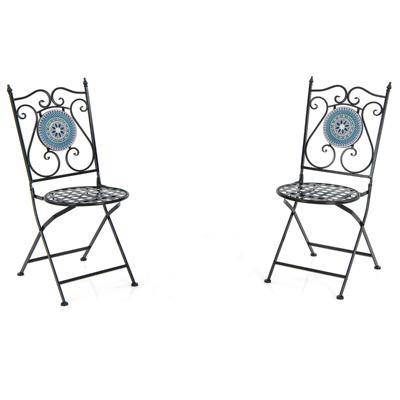 Set van 2 Tuinstoelen met Mozaïekpatroon Metalen Tuinstoelen Klapstoel