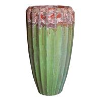 Olver Groene keramische pot geribbelde structuur rond S