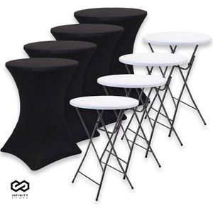 Infinity Goods 4x Stevige Statafel + 4x Zwarte Statafelrok - Partytafel - Robuust en Weersbestendig - Inklapbaar - 80cm