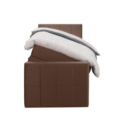 Leen Bakker - Boxspring Met Opbergruimte En Voetbord Liv Geblokt - 90x200cm - Stof/Velvet - Bruin