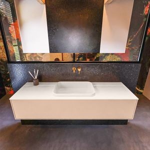 Badkamermeubelset Mondiaz Erin 150 cm met 1 Lade met RIDGE Wastafel Midden Linen Zonder Kraangaten Greeploos Mat Rosee