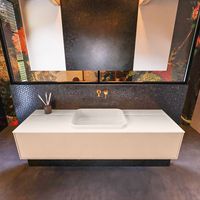 Badkamermeubelset Mondiaz Erin 150 cm met 1 Lade met RIDGE Wastafel Midden Linen Zonder Kraangaten Greeploos Mat Rosee