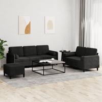 3-delige Loungeset met kussens fluweel zwart