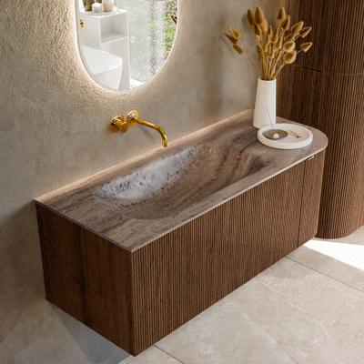 Badmeubel Mondiaz Kurve-Dlux | 115 cm | Meubelkleur Walnut | Wastafelkleur Oza | Solid surface | Wasbak linker zijde spoelbak | Zonder kraangat(en)