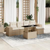 6-delige Loungeset met kussens poly rattan beige
