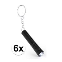 Sleutelhanger met zaklamp - 6x - zwart - Uitdeel speelgoed cadeautjes - mini zaklampen