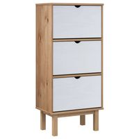 The Living Store OTTA Schoenenkast - 55 x 35 x 120 cm - Massief grenenhout - Bruin en wit