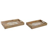 Snackdienblad Home ESPRIT Wit Natuurlijk Boomstructuur Indiaas Decapé 43,5 x 27 x 5,5 cm (2 Stuks)