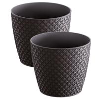 Prosperplast Plantenpot Orient stijl - 2x stuks - antraciet - D19 x H17 cm - kunststof - voor buiten