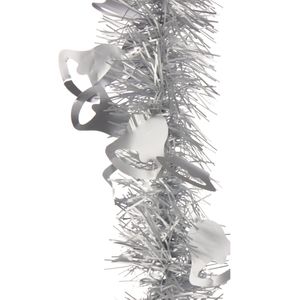 Lametta kerstslingers - 3x - zilver - folie - 200 x 12 cm - met kerstklokjes