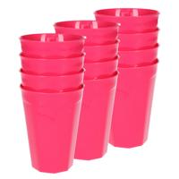 Verjaardag/kinder/camping drink bekers - 12x stuks - 300 ML - roze - kunststof - onbreekbaar