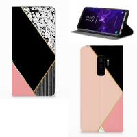 Samsung Galaxy S9 Plus Stand Case Zwart Roze Vormen - thumbnail