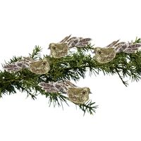 4x stuks kunststof decoratie vogels op clip goud met pailletten 15 cm - thumbnail