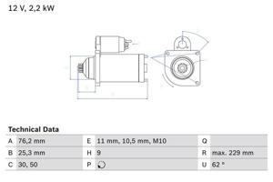 Startmotor / Starter BOSCH, Spanning (Volt)12V, u.a. für Porsche, VW, Audi