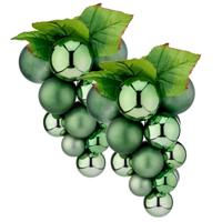 Kerstornament druiventros - 2x stuks - groen - 33 cm - kunststof - kersthanger fruit - wijn thema