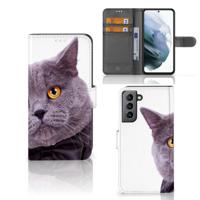 Samsung Galaxy S21 FE | Telefoonhoesje | Met pasjeshouder | Kat
