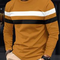 Men's Colorblock Striped Long Sleeve T-Shirt - Round Neck Top Mustard Yellow / L