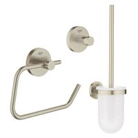 GROHE Essentials Toilet accessoireset 3-delig met toiletborstelhouder, handdoekhaak en toiletrolhouder zonder klep geborsteld Nikkel sw99007/sw99031/sw99047/