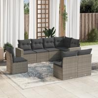 8-delige Loungeset met kussens poly rattan grijs