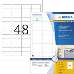 Herma 9536 Folie-etiketten 45.7 x 21.2 mm Folie, mat Wit 1920 stuk(s) Extra sterk hechtend Laser (zwart/wit), Laser (kleur), Kopiëren (zwart/wit), Kopiëren