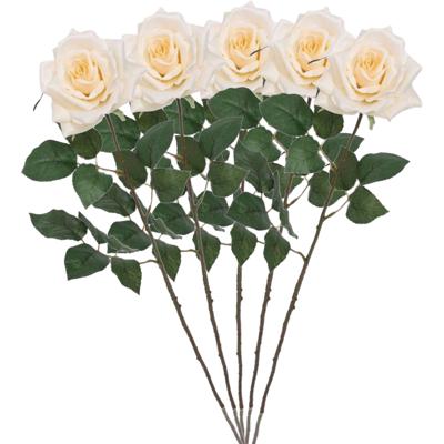 Kunstbloem Roos Emily - 5x - 66 cm - creme - polyester - kunststof - kunstbloemen Kunstbloem Roos Emily - 5x - 66 cm - creme - polyester - kunststof - kunstbloemen