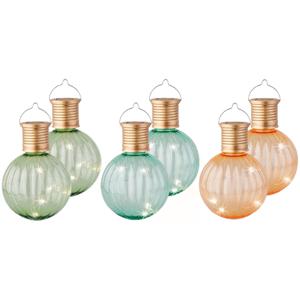 Set van 6x stuks buiten led lichtgroene, turquoise en oranje lampion solar verlichting 11 cm