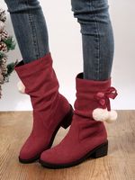 Christmas Pompom Decor Plus Size Faux Suede Slouchy Boots - thumbnail