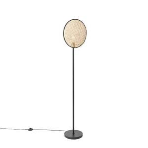 QAZQA Landelijke vloerlamp zwart met rotan 35 cm - Kata