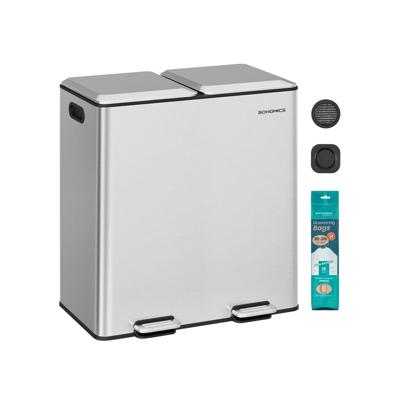 Afvalscheider met twee compartimenten en softclose deksel, metaalachtig zilver