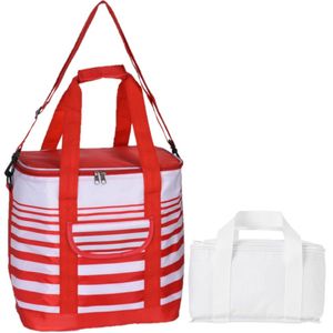 Koeltassen set draagtas/schoudertas rood/wit 24 en 4 liter - Koeltas