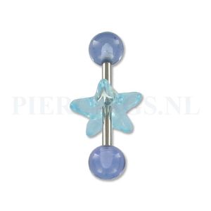 Tongpiercing acryl met donut ster licht blauw