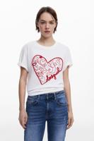 T-shirt met koord en hartjes - WHITE - S