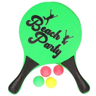 Houten beachball set groen met extra balletjes