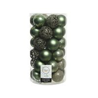 37x stuks kunststof kerstballen mos groen 6 cm glans/mat/glitter mix - thumbnail